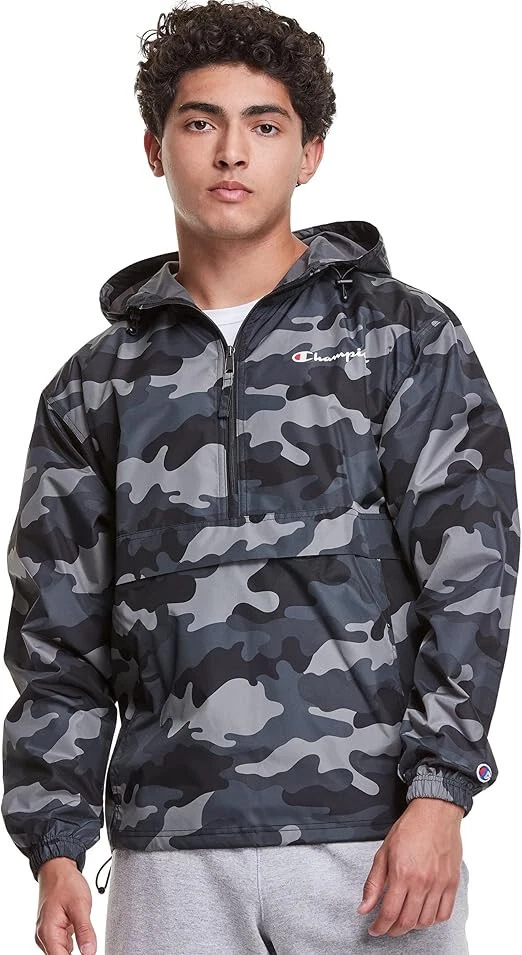 Champion Mens Packable Camo All Over Print Jacket-Small