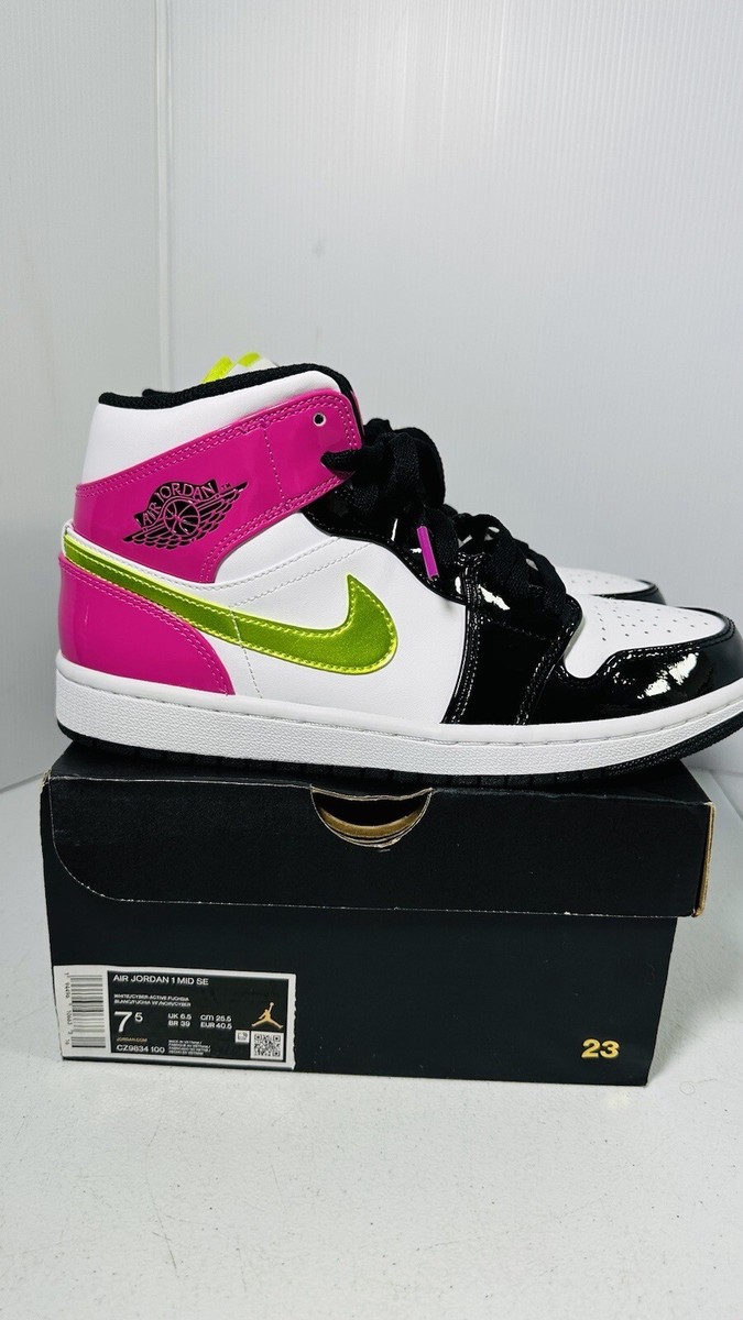 Nike Air Jordan 1 Mid SE White Black Cyber Pink Sneakers Nike Air Jordan 1 Mid SE White Black Cyber Pink Sneakers