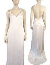 LOVERS FRIENDS Backless Pearl Strap Bone Satin Maxi Gown Slip Dress Wedding XS