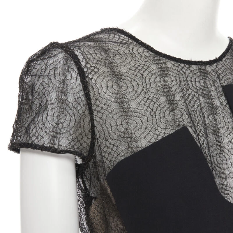 abito vintage Runway GIANNI VERSACE 1998 nero web pannello pizzo trasparente IT40 S