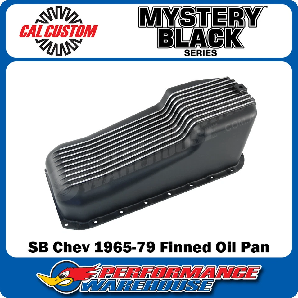 SB CHEV Black Finned Aluminium Oil Pan Sump Left-Hand Dipstick 1965-79