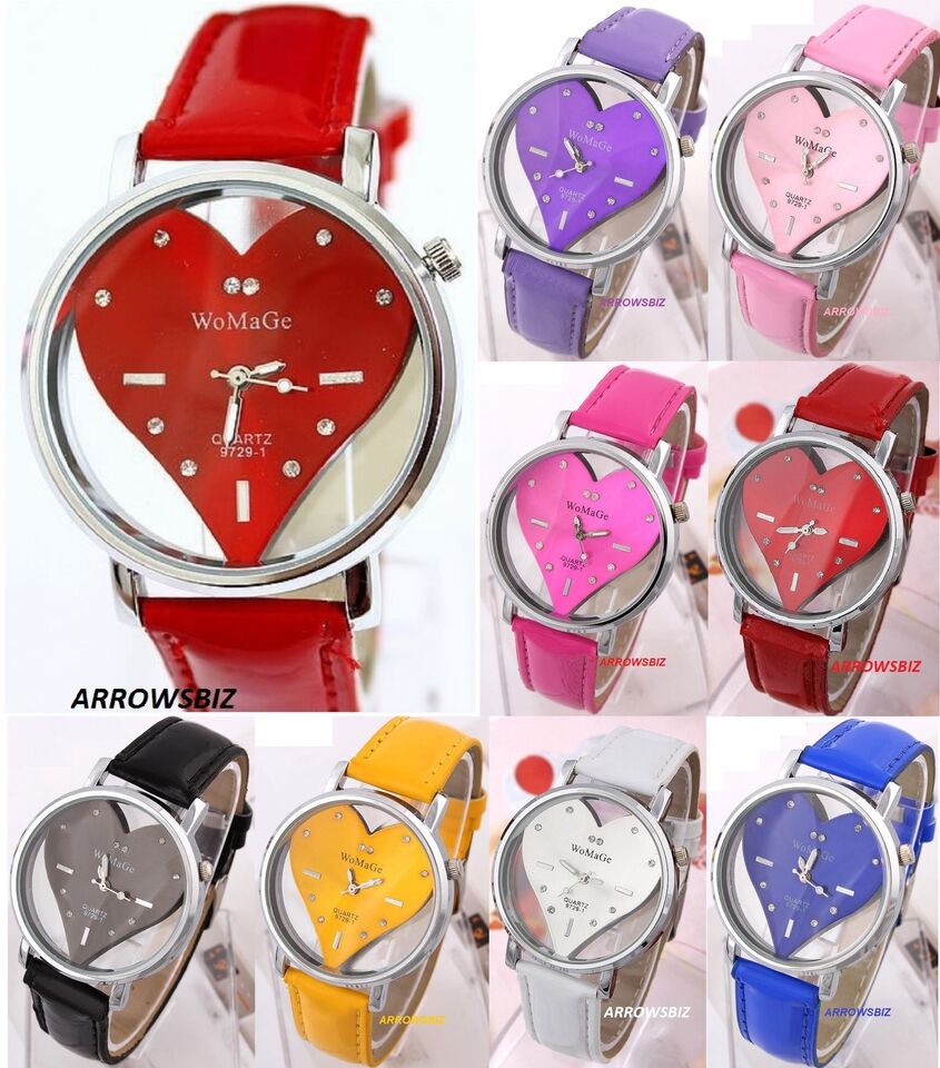 Ladies Heart Shape Analog Wrist Watch Fashionable Leather Strap Quartz UK Seller