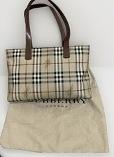 Vintage Burberry Beige Brown House Check Leather Haymarket Shoulder Bag&Dust Bag