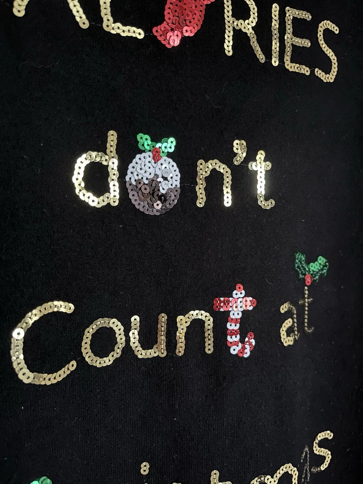 HEART & SOUL ‘Calories Don’t Count At Christmas’ Sequinned Black Jumper Dress - Изображение 2 из 4