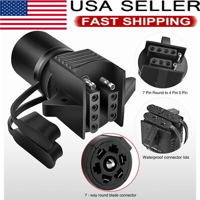 7 Way Round to 4 Pin 5 Pin Flat Trailer Wire Light Adapter Plug RV Tow Connector
