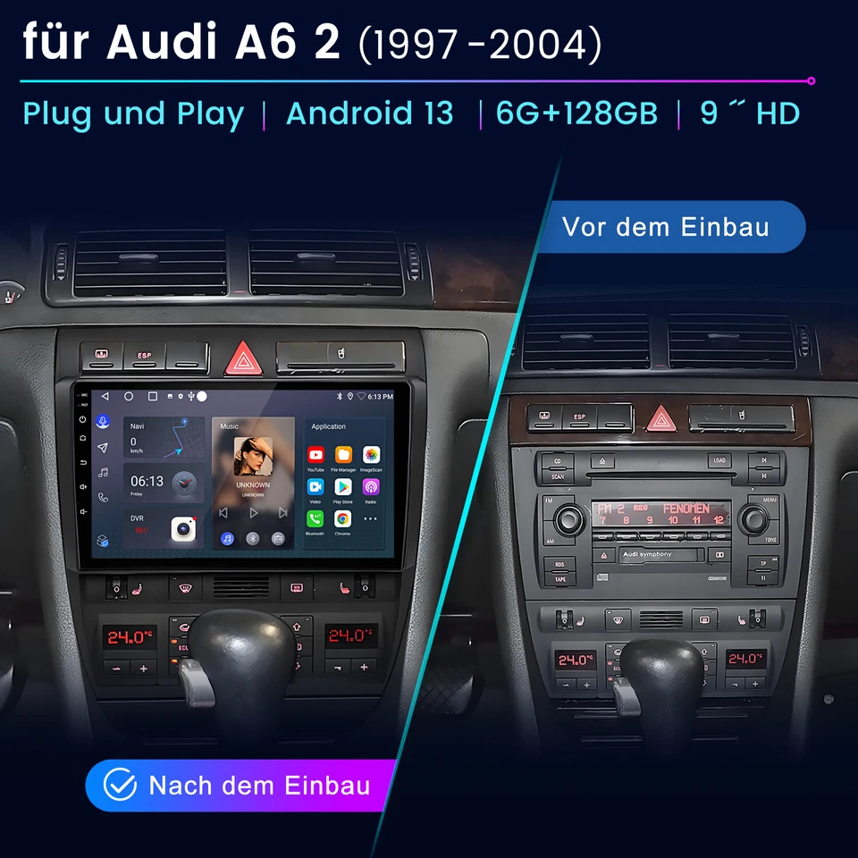 DAB+ 6+128G Android 14 Carplay Für Audi A6 S6 RS6 C5 1997-2004 Autoradio GPS SWC - Bild 2 von 4
