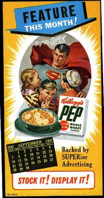 1947 Kellogg's Superman Advertising Pep Cereal Blotter nearmint