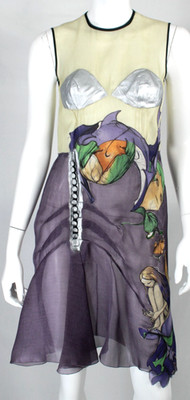 PRADA 2008 Re-Issue Multicolor Abstract Sheer Chiffon FAIRY Asymmetric Dress 38