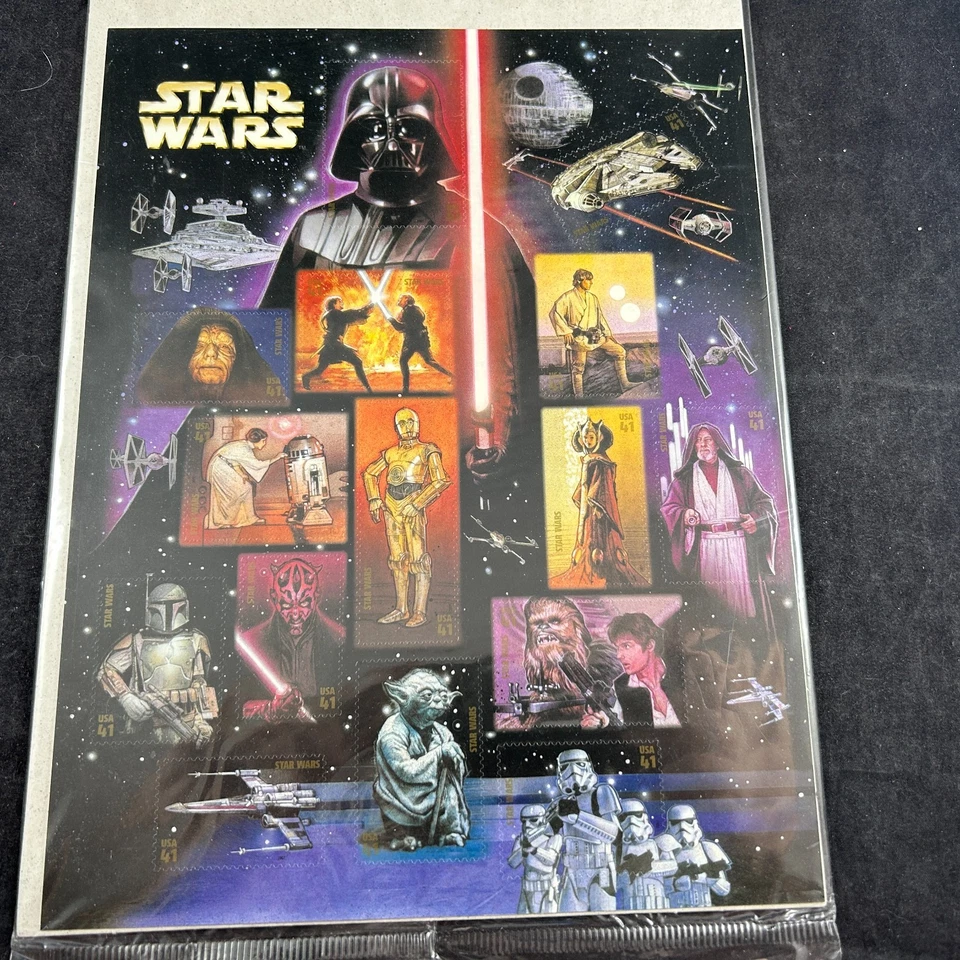 USPS STAR WARS 2007 30 ANIVERSARIO HOJA COMPLETA SELLADA 41 CENTAVOS ESTAMPILLAS Foto 2 de 4
