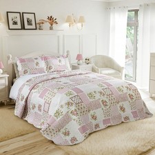 Image of Emma Barclay Cotswold - Quilted Patchwork Bedspread Set in Pink - Double