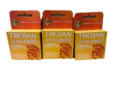 3 BOXES TROJAN ULTRA RIBBED Lubricated Latex Condoms 3CT EACH 9 TOTAL EXP 6/28
