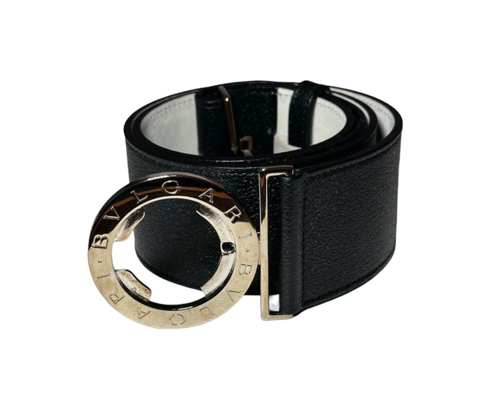 Cinturón ancho Bvlgari Bulgari Logomania cuero negro plata herrajes talla 90/36 Foto 3 de 4