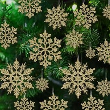 Christmas Gold Snowflake Ornaments Plastic Glitter Winter Decorations