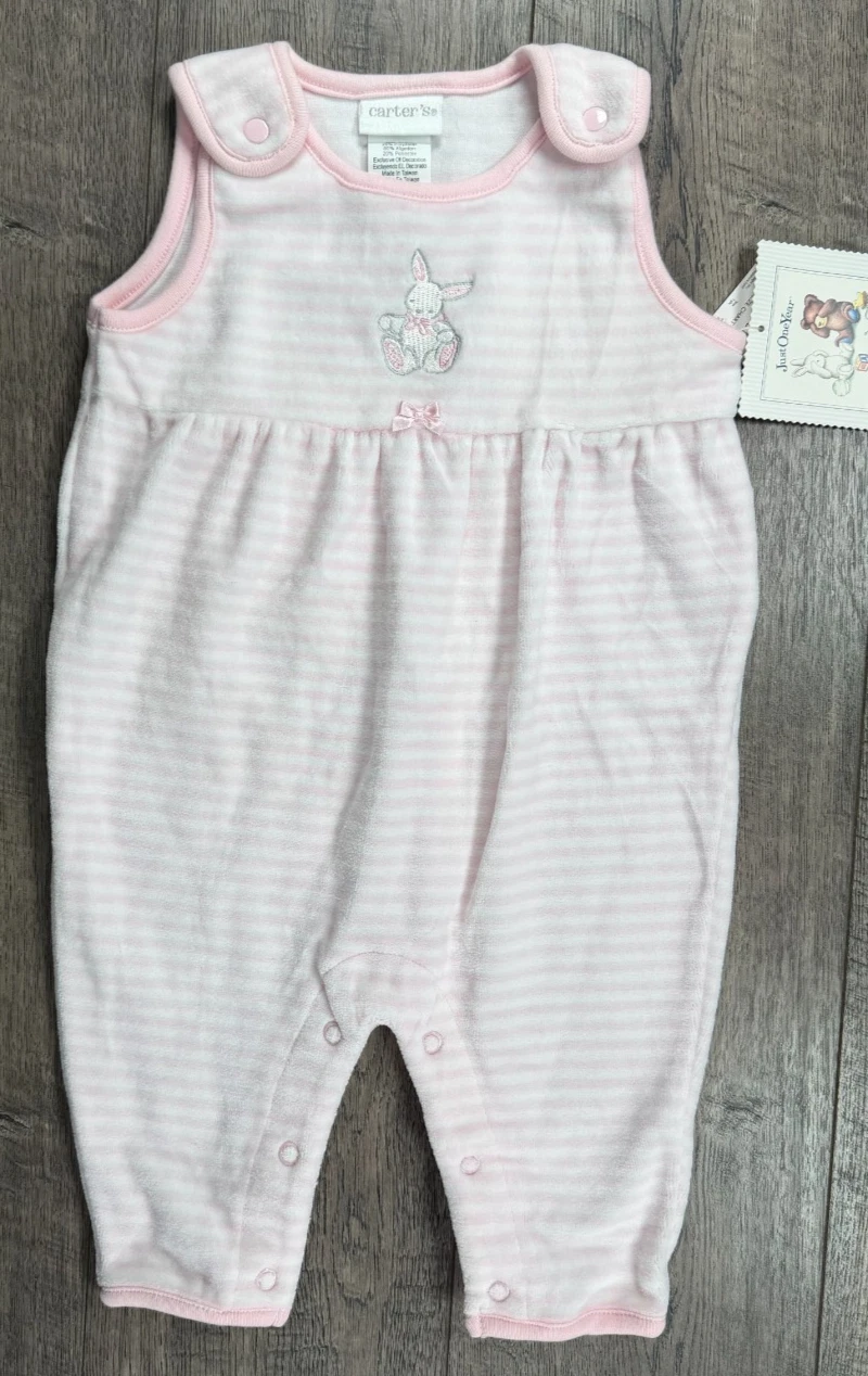 Baby Girl Clothes New Vintage Carter's 0-3 Month Velour Bunny Overalls