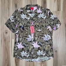 HUGO Boss Straight Fit Ellino Shirt Mens XL Floral Insect Short Sleeve Camp