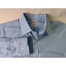 Brooks Brothers 1818 Regent Fit Non Iron Gingham Dress Shirt Mens 16 Blue White