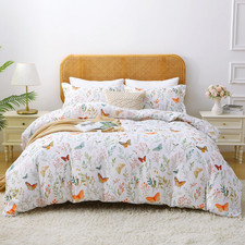 Floral Duvet Cover Full Size, 3 Piece Butterfly and Botanical Patterned Duvet Co