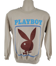 Playboy Bunny Crewneck Sweatshirt Mens S Tan Graphic Logo Pullover