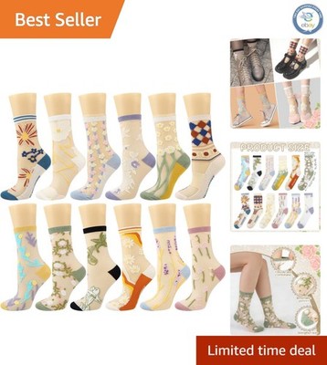 Fashionable 12-Pair Women's Sheer Floral Socks - Perfect for Summer Outfits