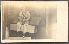 1910s U.S. Navy Sailor Sitting on Bed Hazy Dreamlike Artsy Vintage RPPC Photo