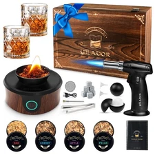 Electric Whiskey Smoker Kit with Torch, Premium Wooden Box, 4 Wood Chips, Ice...