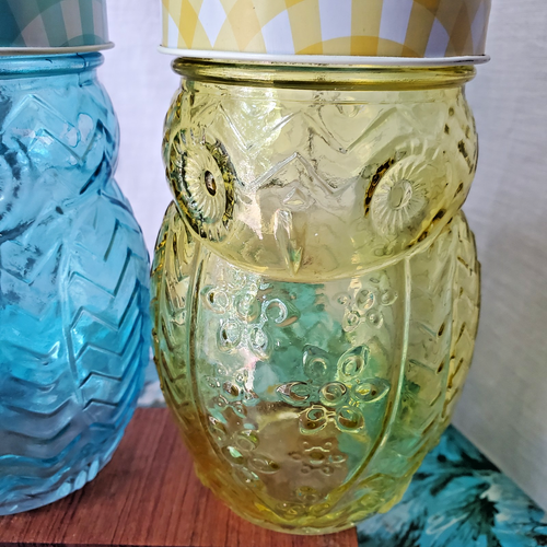 Style Setter Owl Storage Jars With Gingham Lids Red Blue Yellow 5.5"h 14oz - Picture 4 of 8