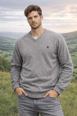 Timberland Herren Pullover XL grau Wollmischung weiches Handgefühl V-Ausschnitt Pulli