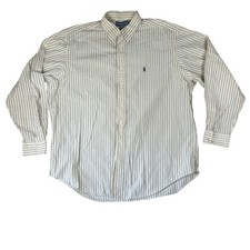 VTG Ralph Lauren Yarmouth Men 17.5 36/37 Cream Blue Striped Cotton Button Down