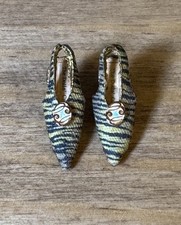Dolls Cobbler Striped Miniature Dress Shoes With Button Accent Handmade 1:12