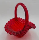 Vintage FENTON RUBY RED GLASS HOBNAIL FLUTED BASKET
