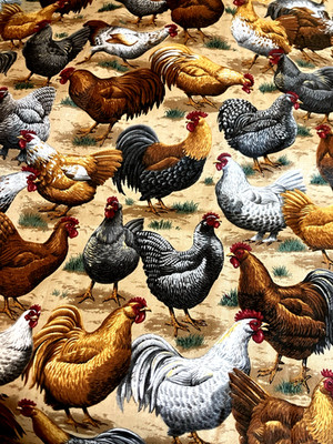 VIP Cranston Cotton Fabric, Large Chickens & Roosters, 18''L x 44'' W