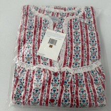 Lanz of Salzburg 615 Crimson Floral Lace Trim Cotton Knit Long Nightgown 3X Red