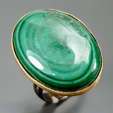 Handmade 30ct Natural Malachite Ring 925 Sterling Silver Size 7 /R434334