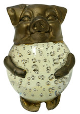 VINTAGE CAST METAL PIG CONTROL BUBBLE CASED ART GLASS PAPER WEIGHT