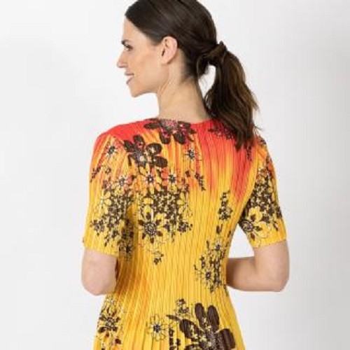 T-Shirt gelb Onesize Damen Kurzarm-Plissee-Shirt Einheitsgröße 36-48 G56 - Bild 2 von 3