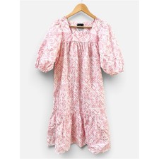 Vintage Liberty House Muumuu Hawaiian Pink Geometric Midi Dress, Women's Medium