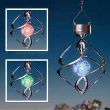Solar Powered Spiral Wind Spinner Color Changing LED Light Wind Chimes Yard Lamp