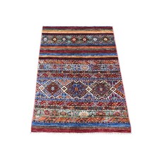 2'9"x3'8" Colorful Afghan Super Kazak Hand Knotted Wool Sample Mat Rug 22832