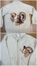 Vintage 1960's Cowichan Big Horn Sheep Ram Cardigan Sweater Fully Lined Mens XL