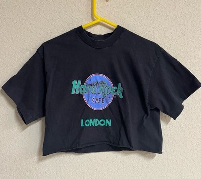 Y2K Hard Rock Cafe London Crop Top Shirt Womens Lg Cotton Rocker Chick Festival