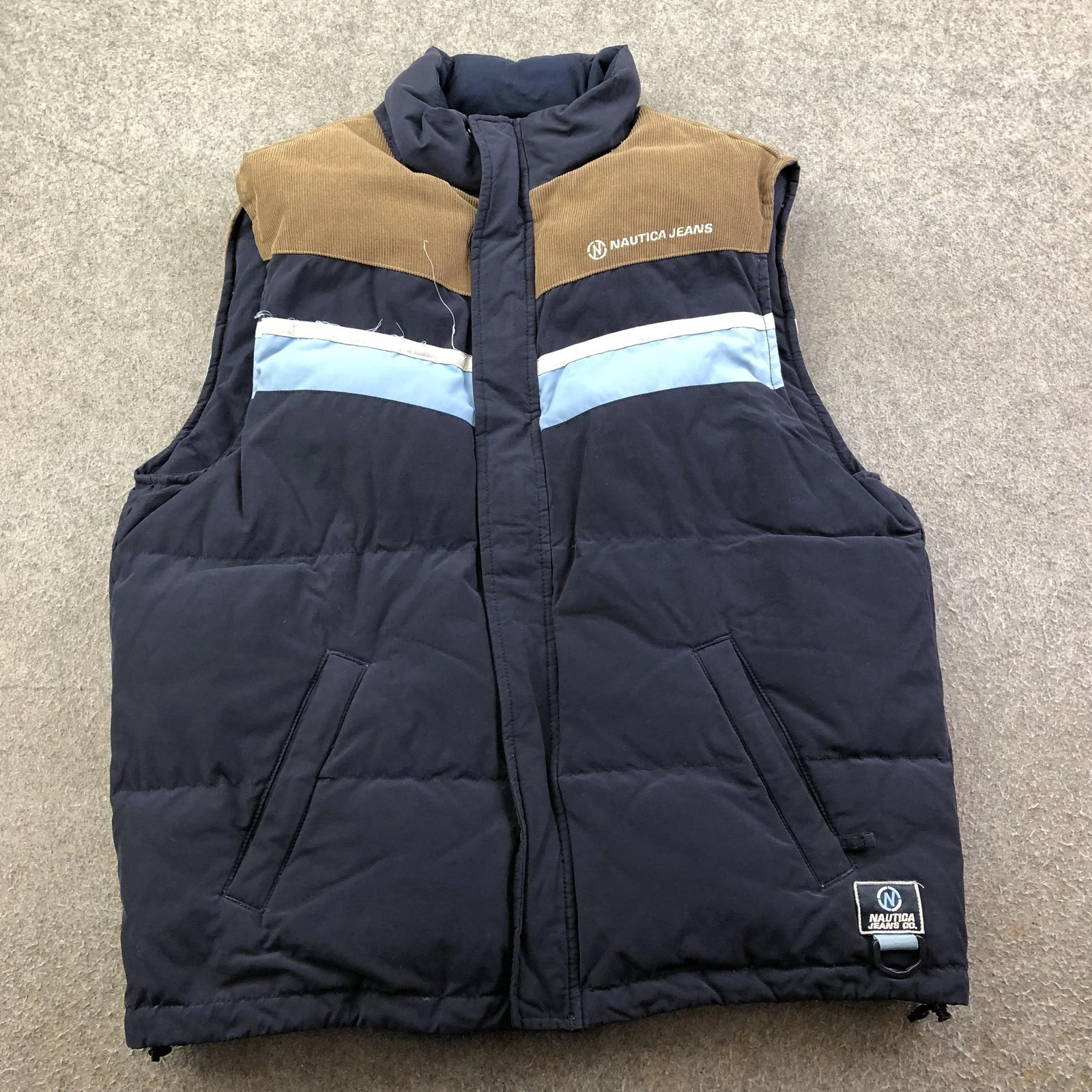 Vintage Nautica Vest Mens Medium Blue Down Puffer Zip Corduroy Jeans Company