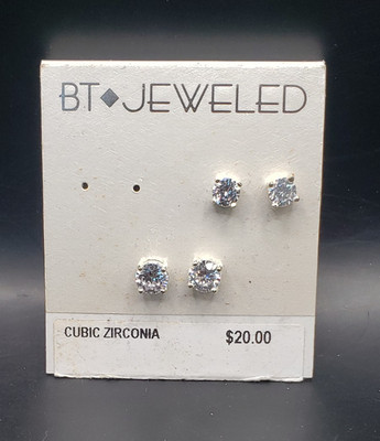 BT JEWELED SILVER TONE 2PR. CUBIC ZIRCONIA STUD PIERCED EARRING
