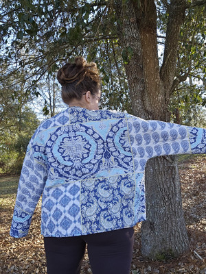 Handmade Blue Vintage Quilted Patchwork Jacket Coat Quilt