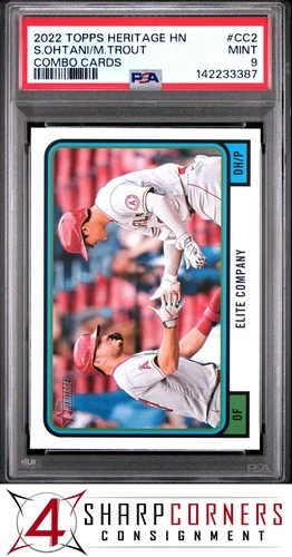 2022 TOPPS HERITAGE HIGH NUMBER COMBO CARDS #CC2 SHOHEI OHTANI-MIKE TROUT PSA 9