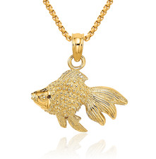 14K Solid Gold Fish Necklace