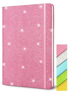 Glitter Pink Notebook A5, Little Journal for Girls Gifts Note Pads 160 Page