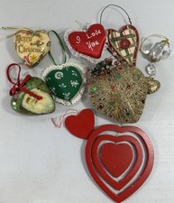 Christmas Ornaments Mixed Lot 9 Heart Shaped Hanging Holiday Decorations