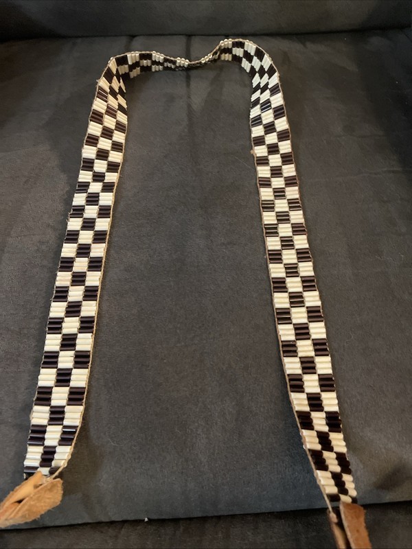 French Glass Wampam Powder Horn Strap Handmade