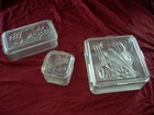 3 Vtg Federal Glass Refrigerator Containers with Lids Fruits Vegetables Ribbed