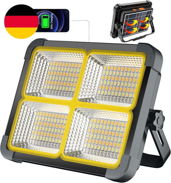 100W Led Baustrahler Akku Mit Solar, 10000LM Wiederaufladbare Arbeitsleuchte Mit-image